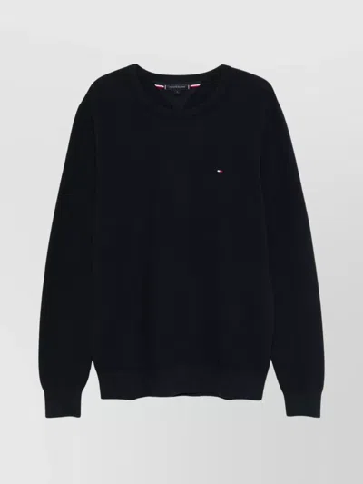 Tommy Hilfiger Crew Neck Cotton Sweater With Long Sleeves In Black
