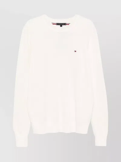 Tommy Hilfiger Crew Neck Cotton Sweater With Ribbed Cuffs In Pink