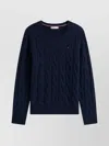 Tommy Hilfiger Crew Neck Long Sleeve Cable Knit Sweater In Blue