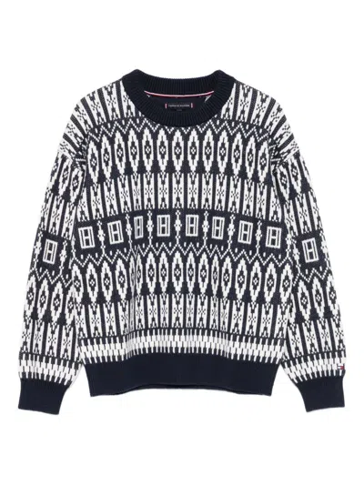 Tommy Hilfiger Kids' Crew Neck Sweater With Pattern  In Black