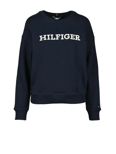 Tommy Hilfiger Crewneck Sweatshirt In Night Blue Cotton Blend In Black