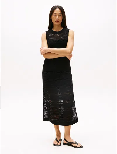 Tommy Hilfiger Crochet Midi Sweater Dress In Black