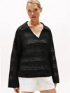 Tommy Hilfiger Crochet Polo Sweater In Black