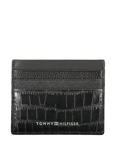 Tommy Hilfiger Crocodile-embossed Card-holder In Black