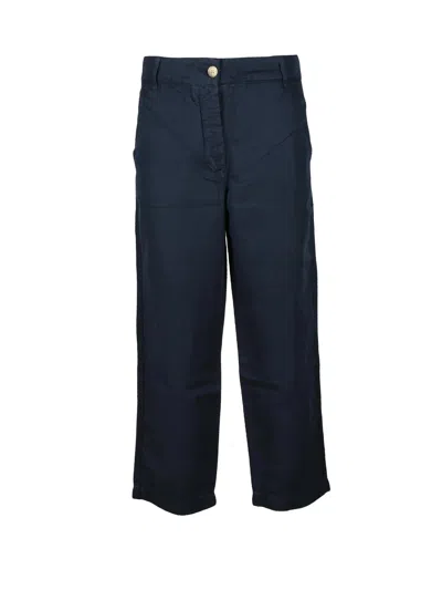 Tommy Hilfiger Cropped Blue Trousers In Cotton-linen Blend With Functional Pockets