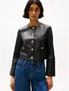 Tommy Hilfiger Cropped Collarless Leather Jacket In Black