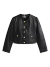 Tommy Hilfiger Cropped Collarless Leather Jacket