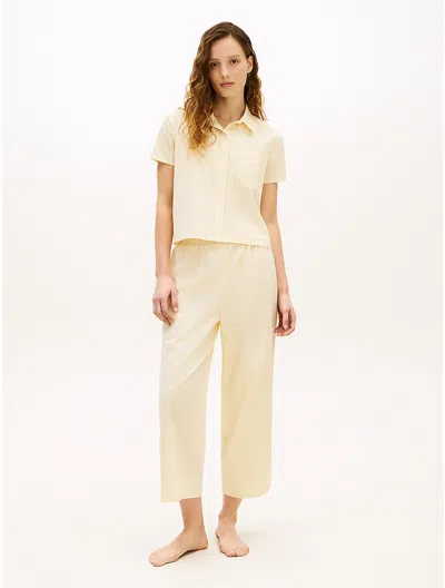 Tommy Hilfiger Cropped Shirt & Pant Sleep Set In Neutral