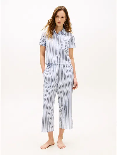 Tommy Hilfiger Cropped Shirt & Pant Sleep Set In Blue