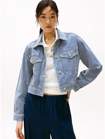 Tommy Hilfiger Cropped Stripe Denim Jacket In Denim Stripe