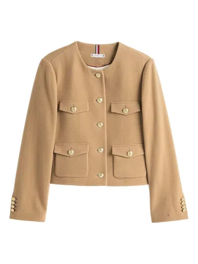 Tommy Hilfiger Cropped Wool Jacket In Classic Khaki