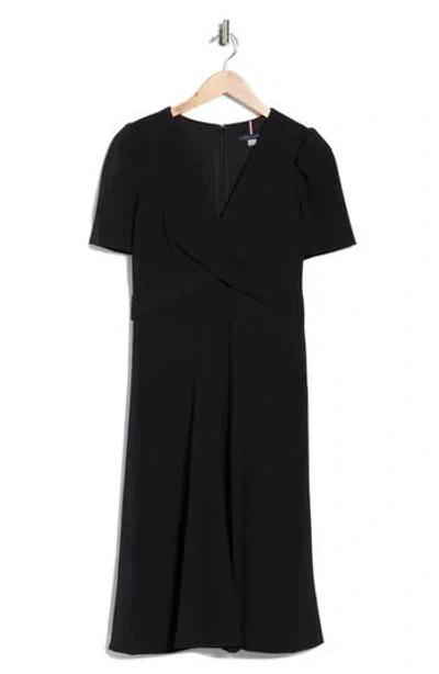 Tommy Hilfiger Crossover Scuba Fit And Flare Midi Dress In Black