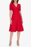 Tommy Hilfiger Crossover Scuba Fit And Flare Midi Dress In Red