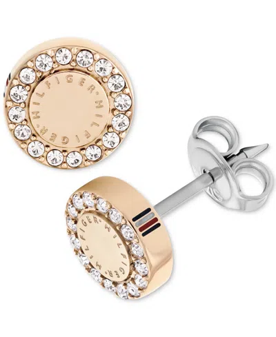 Tommy Hilfiger Crystal Logo Stud Earrings In Carnation