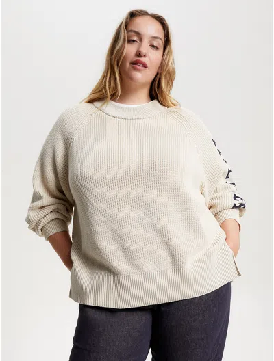 Tommy Hilfiger Curve Hilfiger Crewneck Sweater In Classic Beige