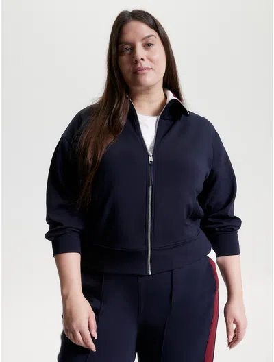 Tommy Hilfiger Curve Stripe Collar Zip In Desert Sky