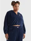 Tommy Hilfiger Curve Velour Badge Cropped Zip Hoodie In Twilight Navy