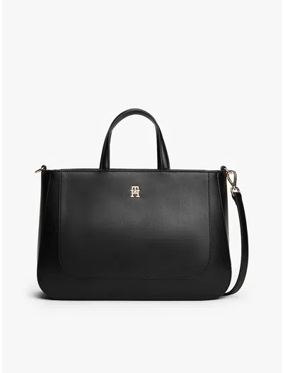 Tommy Hilfiger Curved Satchel Bag In Black