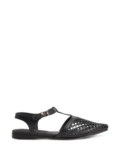 Tommy Hilfiger Cut-out T-bar Flat Pumps In Black
