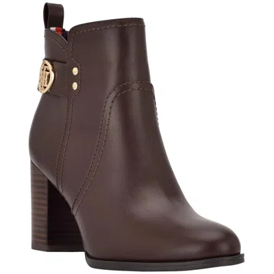 Tommy Hilfiger Daciee Womens Faux Leather Zipper Ankle Boots In Brown