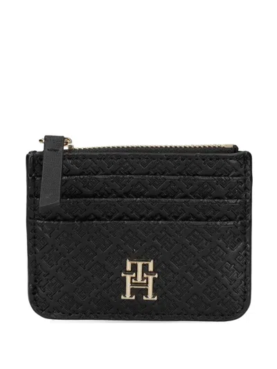 Tommy Hilfiger Debossed Card Holder In Black