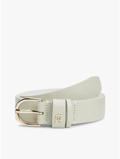 Tommy Hilfiger Debossed Monogram Slim Leather Belt In White