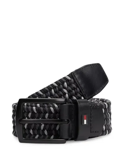 Tommy Hilfiger Denton Braided Leather-trim Belt In Black