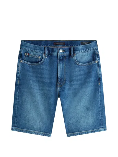 Tommy Hilfiger Denton Faded Straight-leg Logo-patch Denim Shorts In Blue