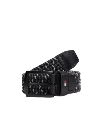 Tommy Hilfiger Denton Rectangular Buckle Braided Elastic Belt In Black