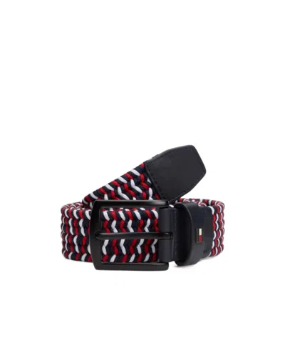 Tommy Hilfiger Denton Rectangular Buckle Braided Elastic Belt In Black