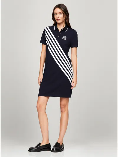 Tommy Hilfiger Diagonal Stripe Banner Polo Dress In Navy