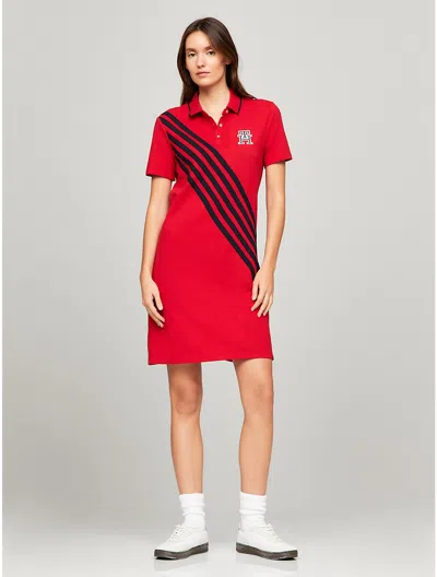 Tommy Hilfiger Diagonal Stripe Banner Polo Dress In Primary Red