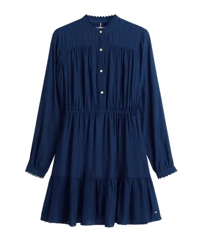 Tommy Hilfiger Diamond Flag Jacquard Tiered Mini Dress In Blue