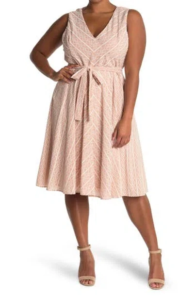 Tommy Hilfiger Diamond Pattern Cotton Fit & Flare Dress In Bermuda Pink/ivory