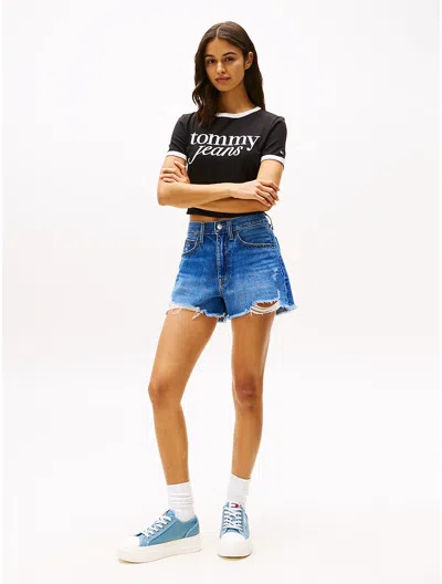 Tommy Hilfiger Distressed Medium Wash Denim Short In Denim Dark