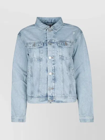 Tommy Hilfiger Distressed Patchwork Chest Pocket Long Sleeve Jacket In Blue