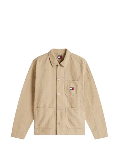 Tommy Hilfiger Distressed-effect Logo-patch Jacket In Brown