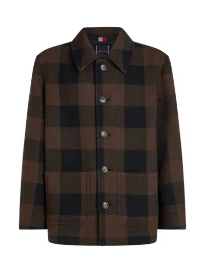 Tommy Hilfiger Double-faced Checked Wool Jacket In Brown