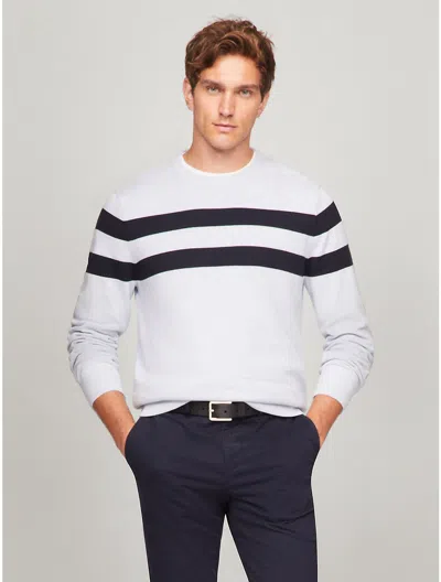Tommy Hilfiger Double Stripe Crewneck Sweater In Light Blue Heather