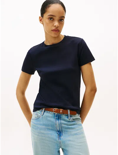 Tommy Hilfiger Drapey Smooth Cotton Crewneck T In Navy