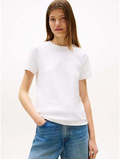 Tommy Hilfiger Drapey Smooth Cotton Crewneck T In Optic White