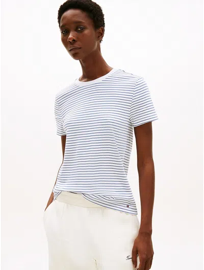Tommy Hilfiger Drapey Stripe Smooth Cotton T In Faded Indigo