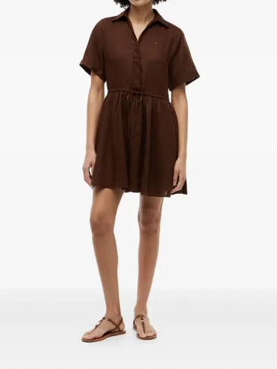 Tommy Hilfiger Drawstring-waist Shirt Dress In Black