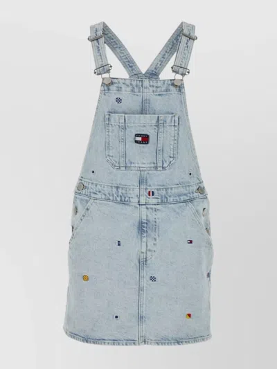 Tommy Hilfiger Dress With Adjustable Straps And Pockets In Denimlight