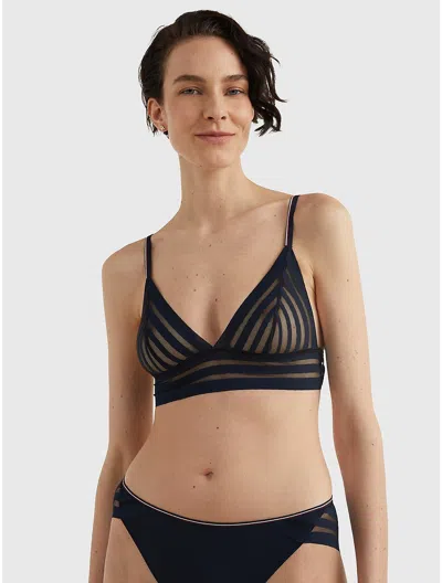 Tommy Hilfiger Dual Stripe Unlined Triangle Bralette In Desert Sky