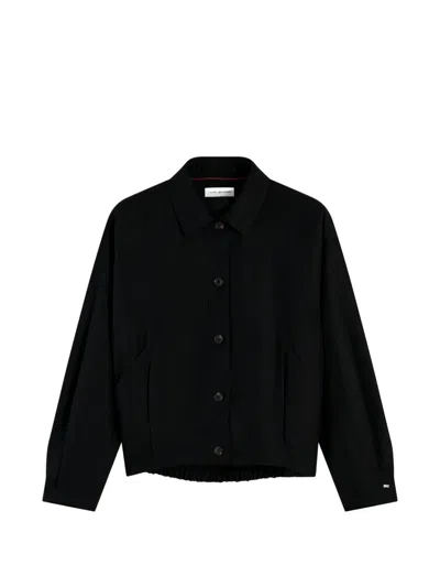Tommy Hilfiger Elasticated-hem Button-up Jacket In Black