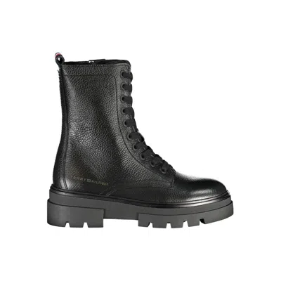 Tommy Hilfiger Elegant Black Laced Boots With Side Zip