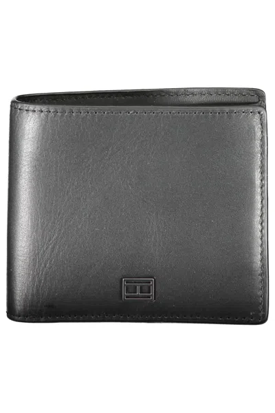 Tommy Hilfiger Elegant Black Leather Men's Wallet In Grey