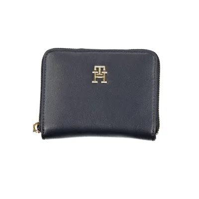 Tommy Hilfiger Elegant Blue Zip Wallet With Multiple Compartments In Black