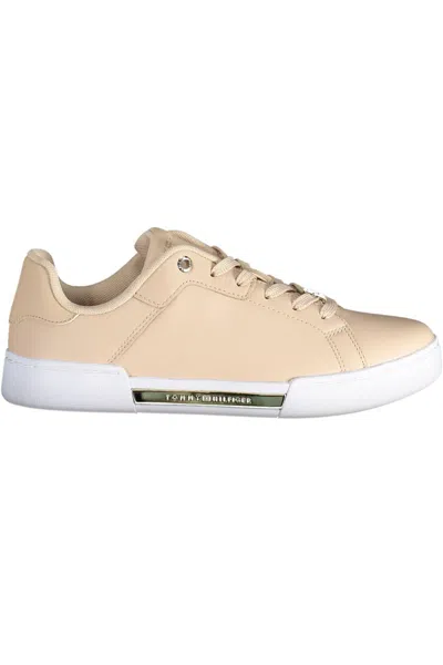 Tommy Hilfiger Elevate Your Steps With Chic Pink Lace-up Sneakers In Beige